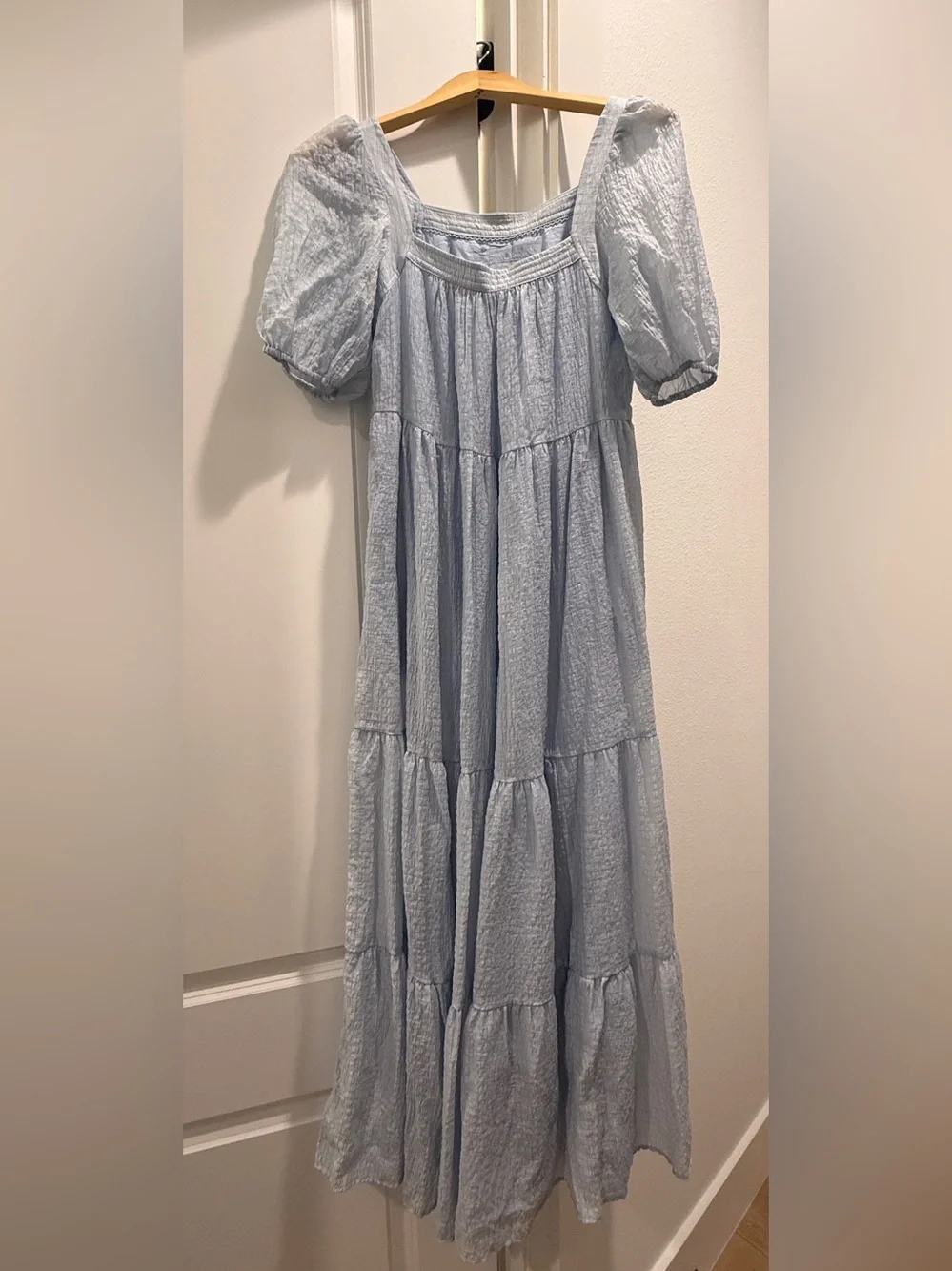 white blue flowers dress Wedtrend Women A-Line Bridesmaid with Slit Square Neck Flower Long Wedding Guest Dress, White Blue Flower / US8 evening party or any Light Blue Bridesamid Dresses Color:IVORY/WHITE springnewness